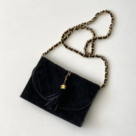 CHANEL SUEDE FLAP CLUTCH BAG - Picture 1 of 6
